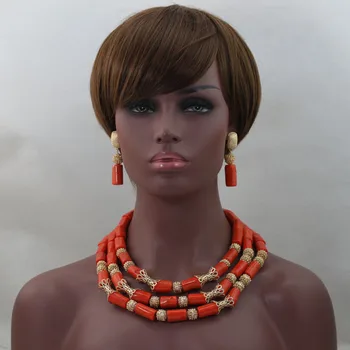 

Marvelous African Coral Beads Bridal Statement Necklace Set New Nigerian Wedding Jewelry Set Free Shipping CNR578