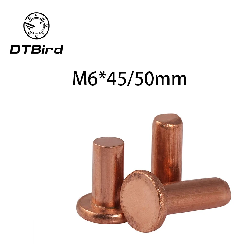 Free shipping 20pcs M6x45mm M6x50mm Length flat head copper rivets
