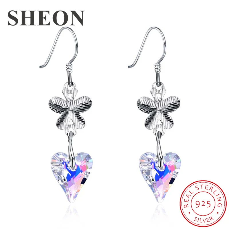 

New Listing 925 Sterling Silver Austria Crystal Love Heart Drop Earrings fine Jewelry making for women gifts dropshipping 2019