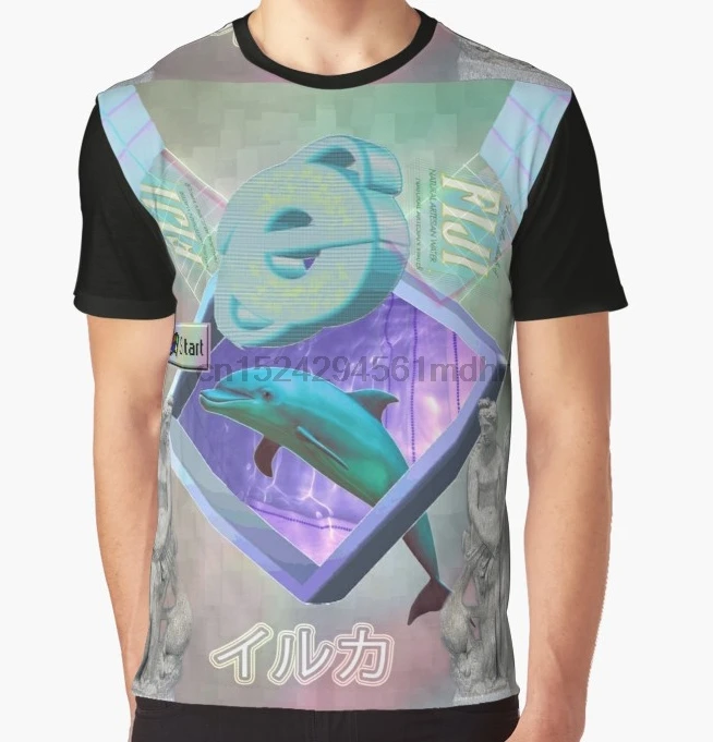 Мужская футболка с принтом Vaporwave dolphin исследует интернет Графический Топ Женская
