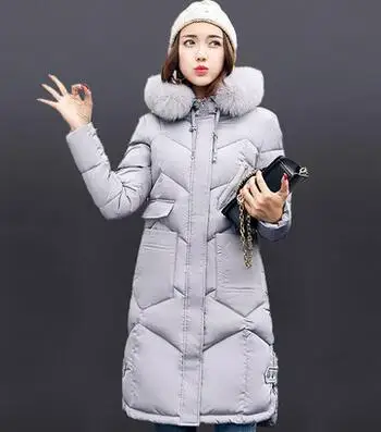 Зимнее женское пальто, утепленное хлопковое пальто с длинным мехом, зимняя женская одежда большого размера, плотная одежда, Женская парка, верхняя одежда OK268 - Цвет: Light grey
