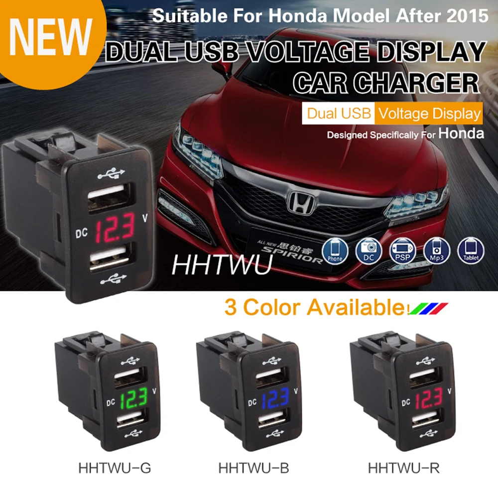 QC3.0 듀얼 포트 Toma 빠른 전화 12V 충전기 LED 전압계 자동차 USB 내장 소켓 어댑터 Honda Crv CB500X 용 Usb 버튼