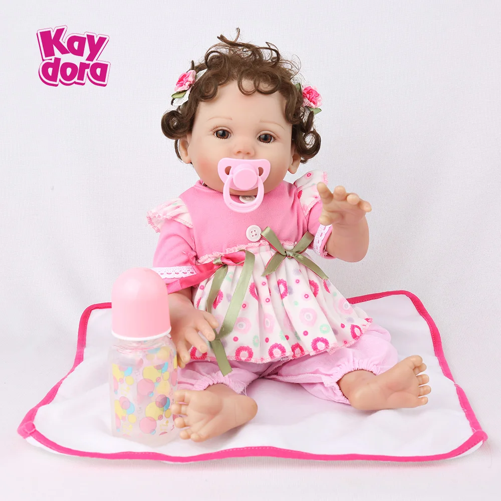

Bebe Reborn Dolls 17 Inch Lifelike Baby Reborn Doll Bath Toy Cute Bebek Boneca Curly Hair Menina Lol Christmas Birthday Gift