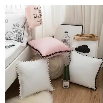 

2017 New Kawaii Square Cushion Pillows For Home Garden Super Soft Pillow Cushion With Pom Pom Home Textile Almofadas Decoration
