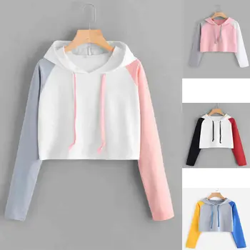 

NEW Women Hoodies Sweatshirt Pullover Tops Long Sleeve Hooded Coat Autumn Patchwork Belt Tied Lady Cloth Fashion Cotton