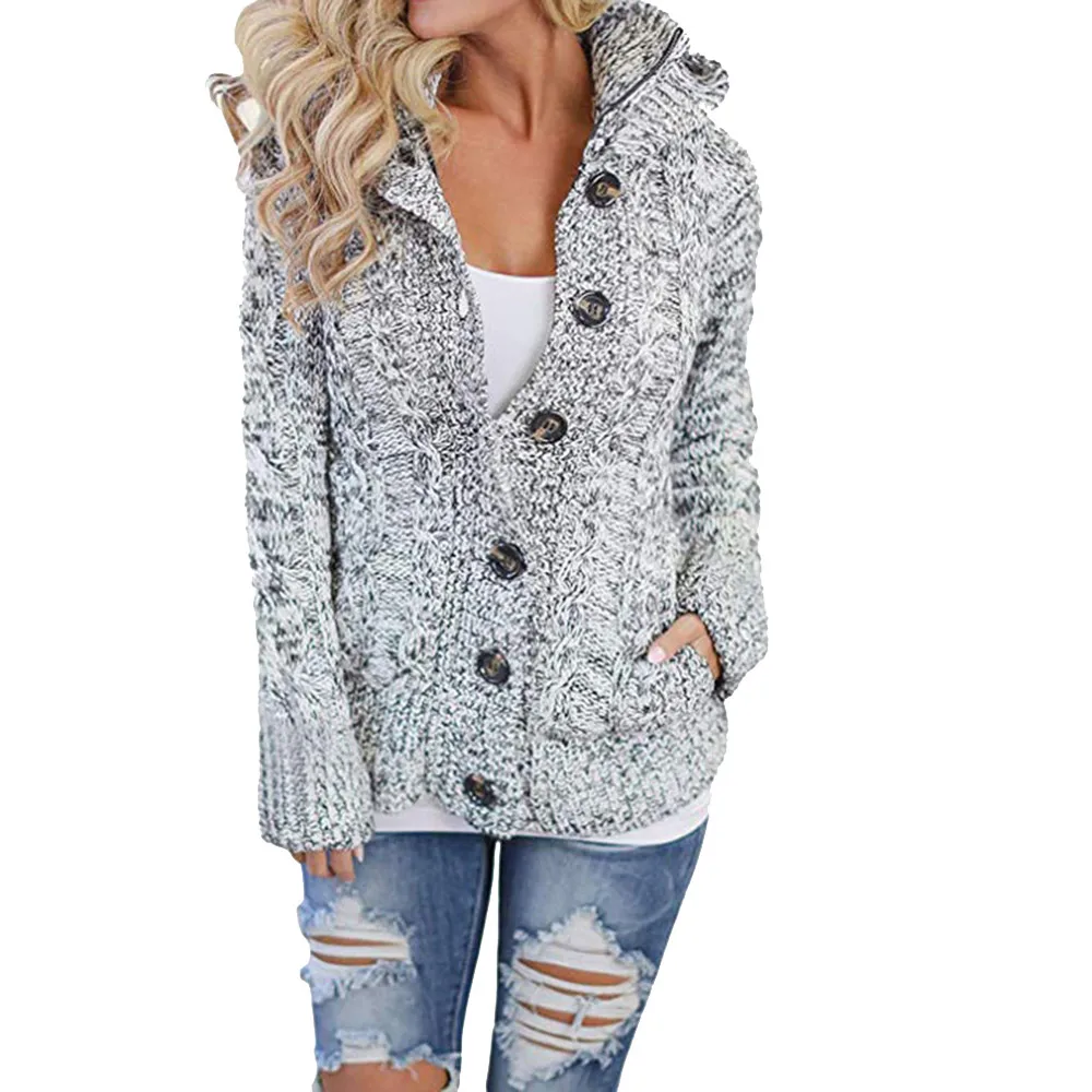New Winter womens sweaters women's clothing Womens Hooded Cable Knit