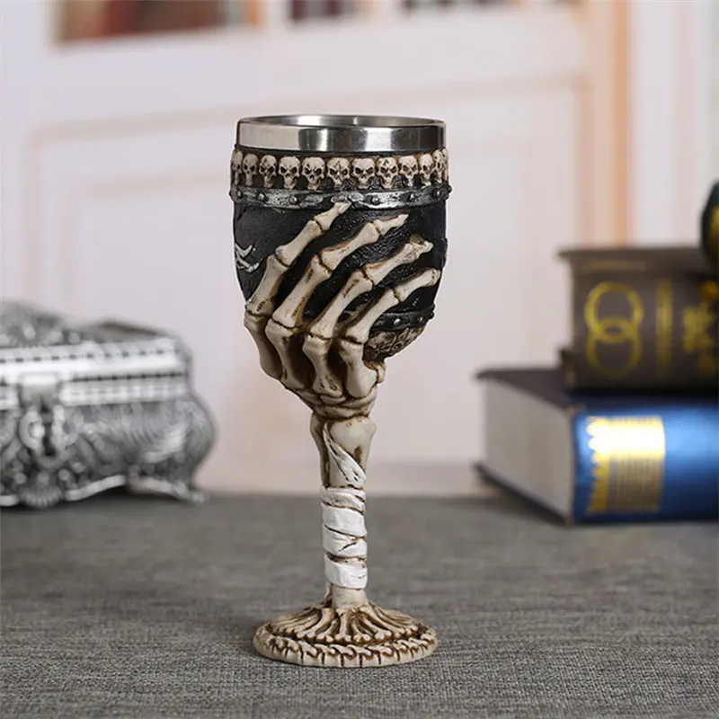 Gothic Retro Skull Goblet 3D Skeleton Arm Wine Goblet Cocktail Glasses Halloween Event Party