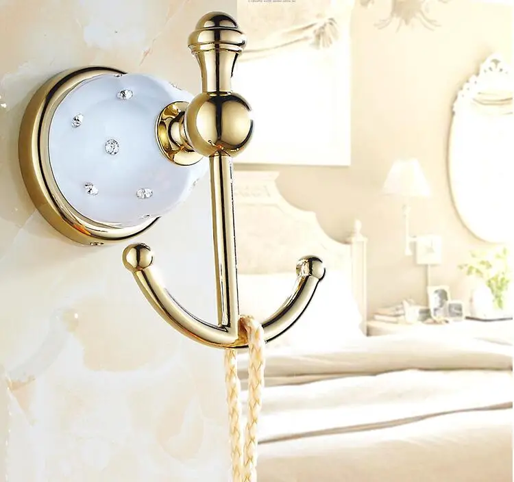 Modern double robe hook Golden Finished Bathroom Accessories Products
