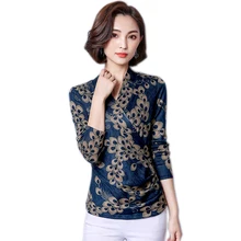 Весенняя женская футболка с принтом, размер M-3XL,, модная Осенняя Вельветовая Повседневная Женская Базовая рубашка с длинным рукавом и v-образным вырезом, YM161