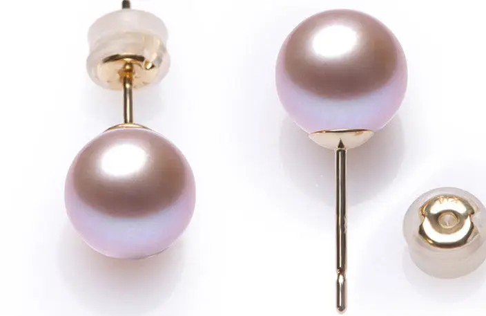 

Beautiful a pair 10-11mm AAA south sea round lavender pearl stud earrings14KGP