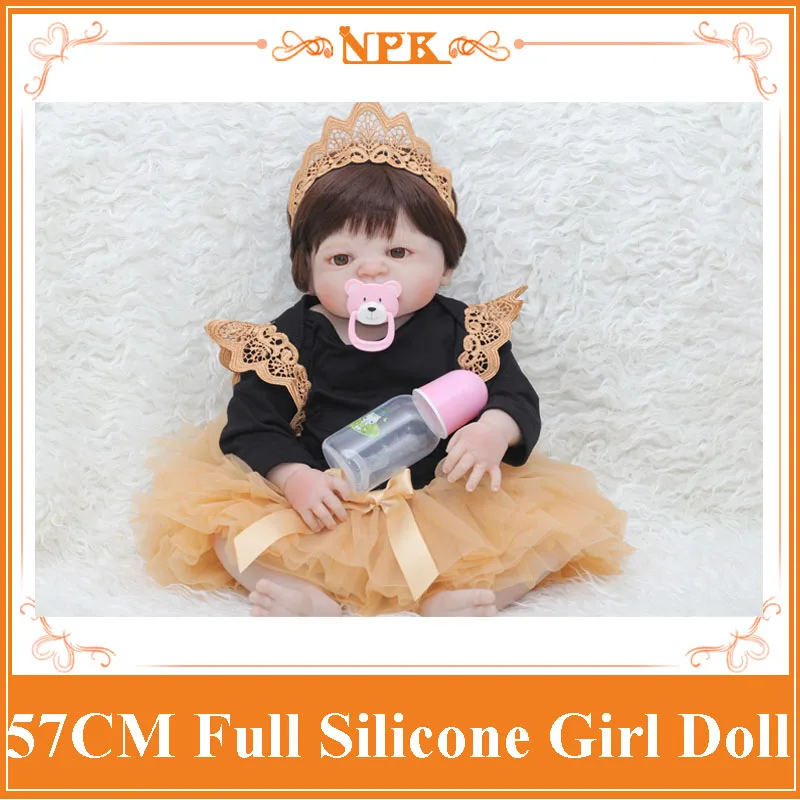 22 NPK Bebe Reborn Dolls Lifelike Full Silicone Reborn Baby Girl Boneca Wearing Nice Veil Dress