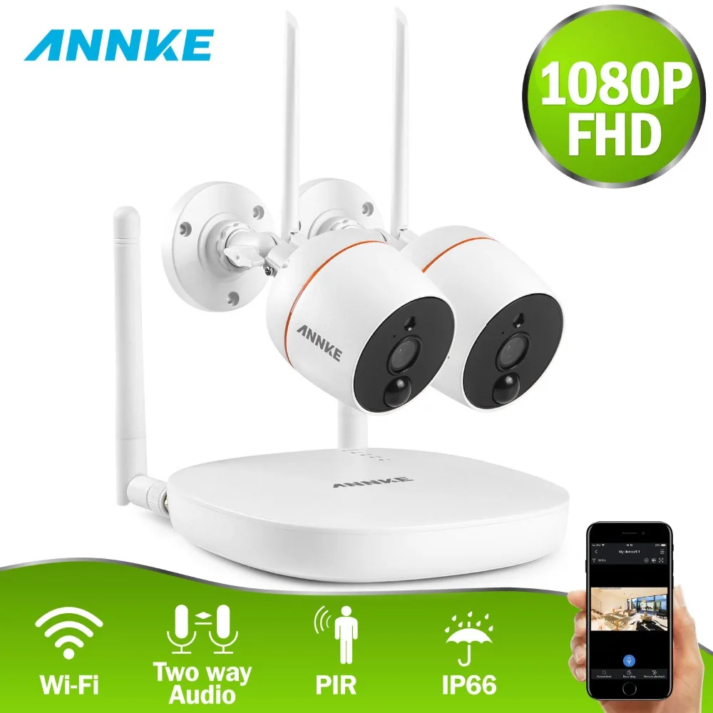 

ANNKE 1080P Wifi Mini Video Audio Outdoor IP Camera NVR Kit Wi-fi 2pcs 2MP IP Camera Two-way Audio PIR Home Security CCTV Kit