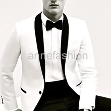 Изготовленный на заказ белый шаль воротник смокинги мужской свадебный костюм(белая куртка+ черные брюки+ галстук-бабочка