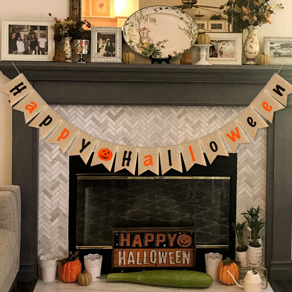 

Happy Halloween Burlap Banner Rustic Halloween Decor Party Decorations
