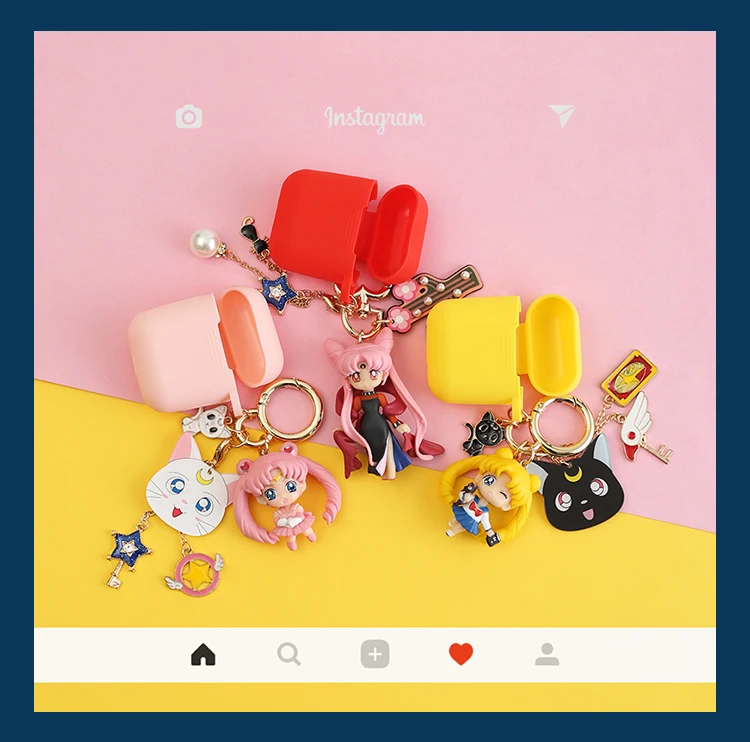

New Cute Water Ice Moon Sailor Moon Keychain silcone protect bag for Apple Airpods Accessories Bluetooth Earphone Cover Case