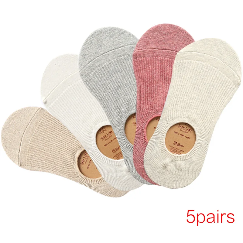 style E 5 pairs Невидимые короткие женские летние удобные хлопковые носки-Башмачки из бамбука для девочек женские носки-башмачки с низким голенищем из невидимого хлопка, 5 пар - Цвет: style E 5 pairs