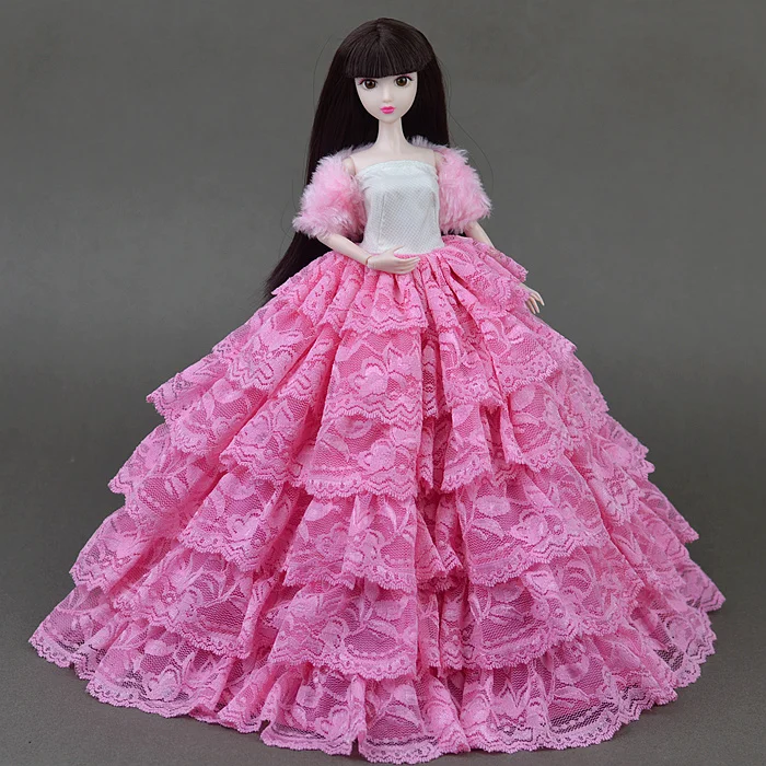 

Dress + Cappa / Pink Multilayer Lace Dress / Wedding Party Gown Outfit Clothing For 1/6 Barbie Xinyi Kurhn FR Doll