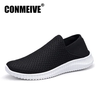 

CONMEIVE Breathable Mesh Shoes Men Summer Man Sneakers Light Slip-on Mens Casual Loafers Fashion Brand Designer Black Flat Shoe