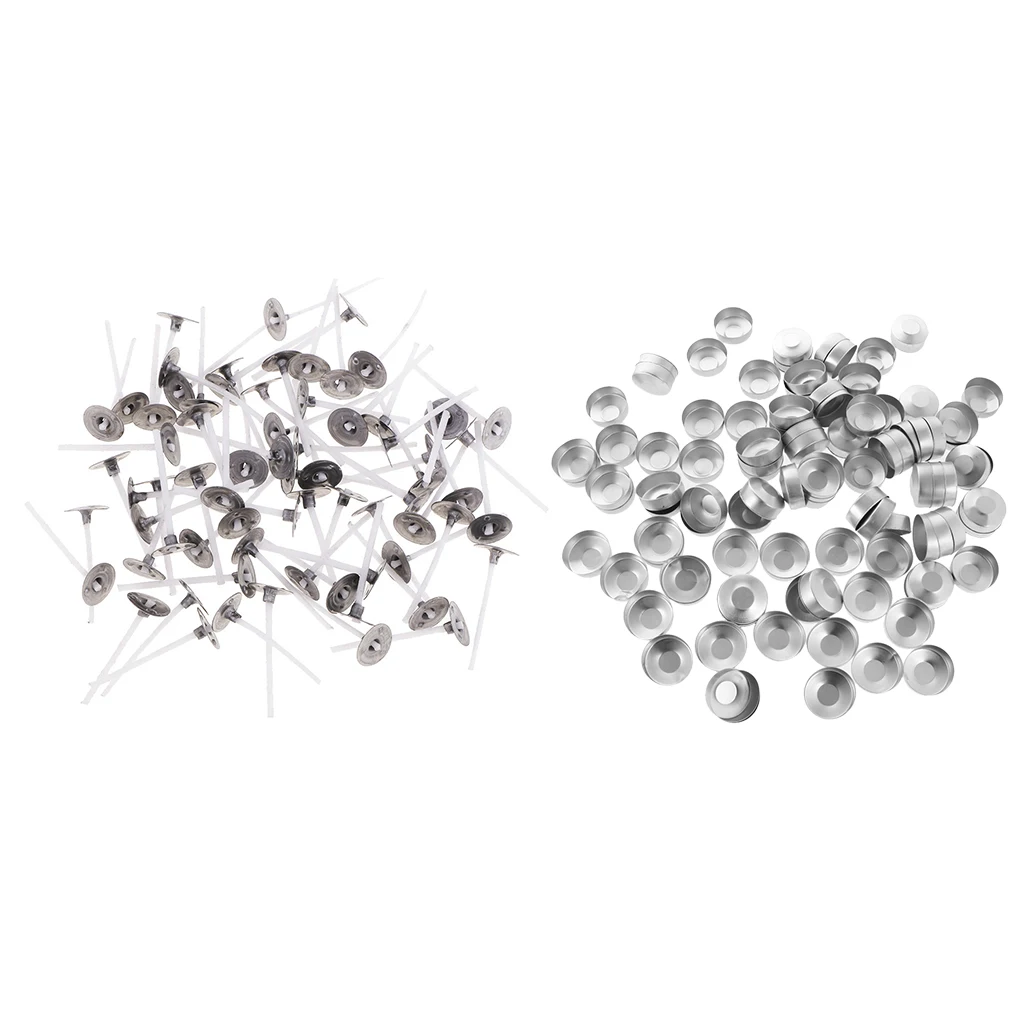 100 Pieces Turned Edge Empty Aluminum Case Tealight Cups Containers + 100 pieces wax wicks 