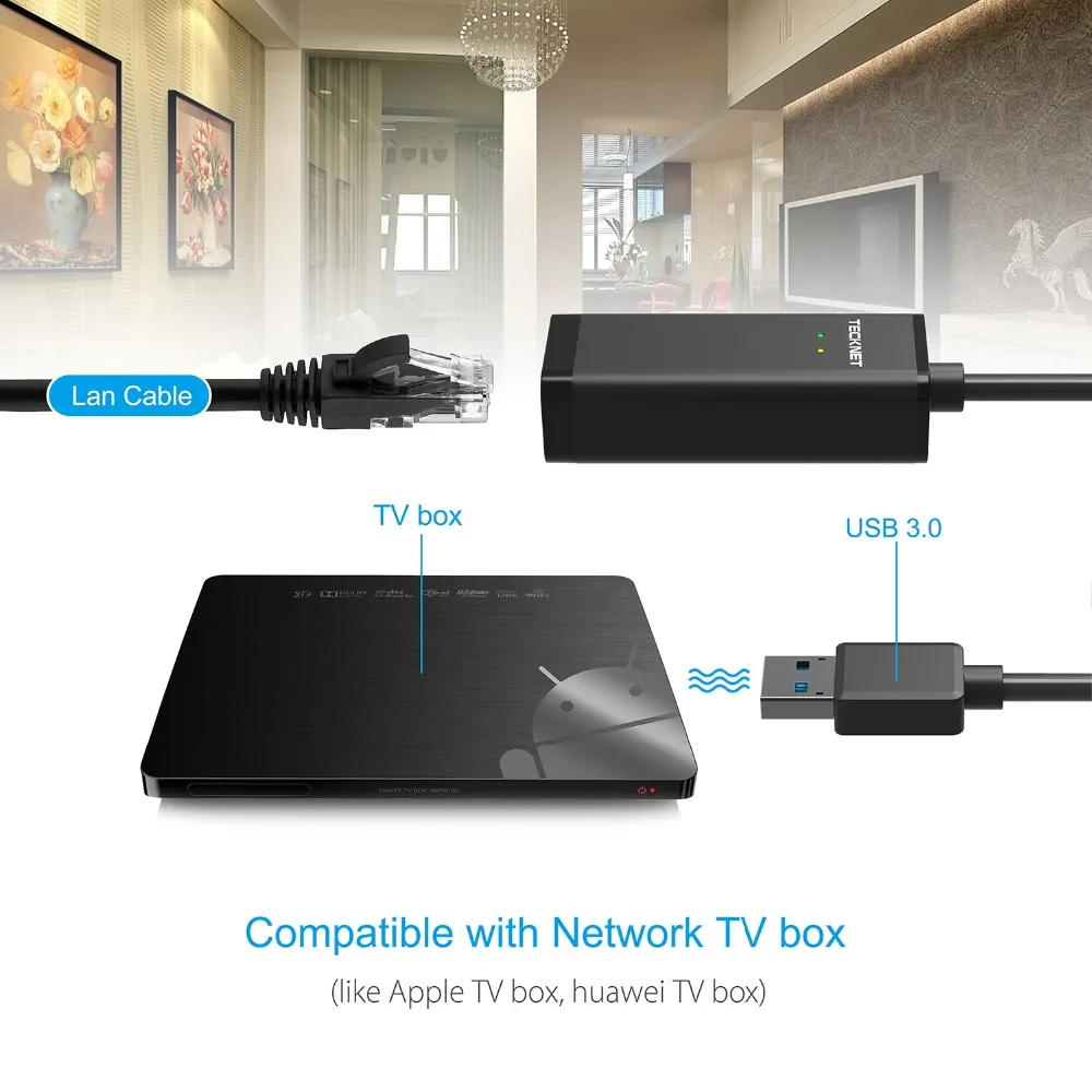 TeckNet USB сетевой адаптер USB 3,0 для RJ45 10/100/1000 Мбит сетевой кабель проводной Ethernet-адаптер для Windows10 8,1 сети ТВ коробка
