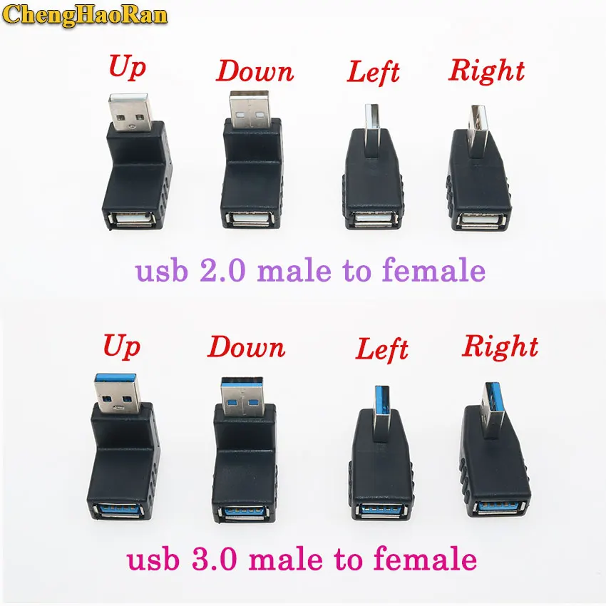 

ChengHaoRan 1pcs 90 degree Angle L Bending USB 2.0 Usb 3.0 Male to Female Adapter Extension Connector for Computer Notebook