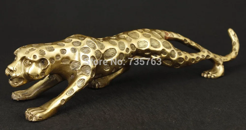 

00718 100% Good Chinese Old Copper Collectable Handwork carved Fierce Leopard Statue