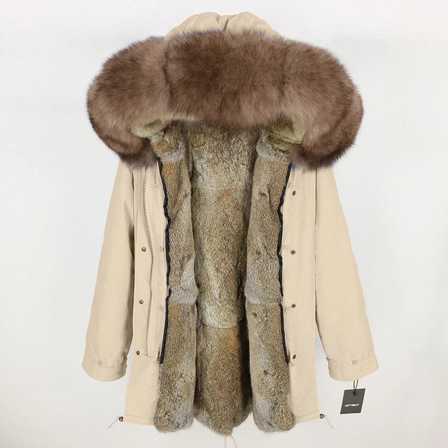 Зимняя куртка женская длинная парка пальто из натурального меха воротник из натурального меха серебристой лисы капюшон Подкладка из натурального кроличьего меха уличная верхняя одежда - Цвет: 32