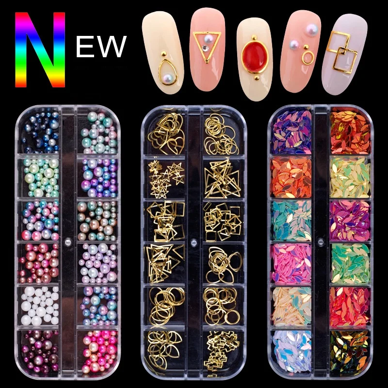 

New Multi-size Nail Rhinestones 3D Crystal AB Clear Nail Stones Gems Pearl DIY Nail Art Decorations Gold Silver Rivet Rhinestone
