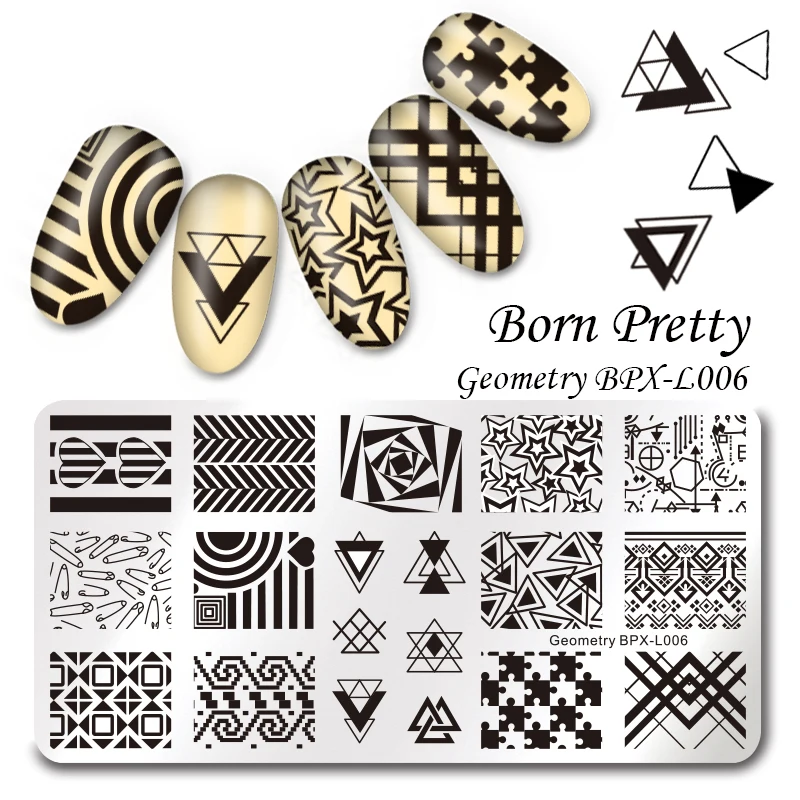 

BORN PRETTY Geometry Floral Nail Art Stamp Template Emoticon French 12*6cm Rectangle Manicure Nail Art Image Plate Retro Script