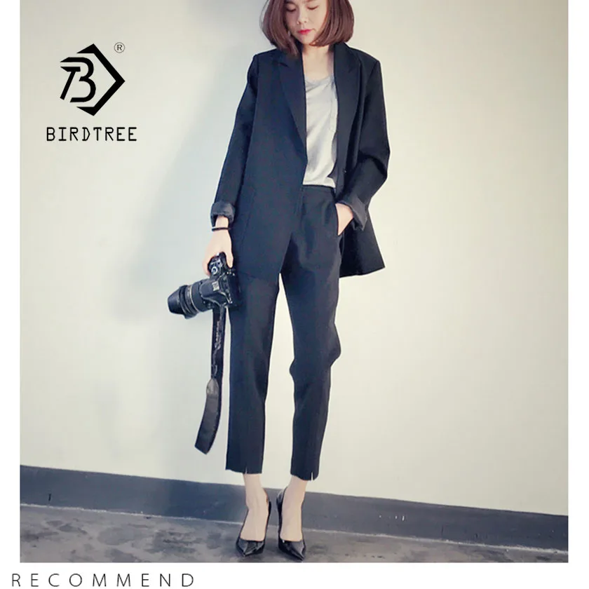 

2019 Spring New Women's Long Sleeve Blazer Suits Tops Zipper Fly Pants Formal Solid Notched Fashion Elegance Hots Sale S8D503J