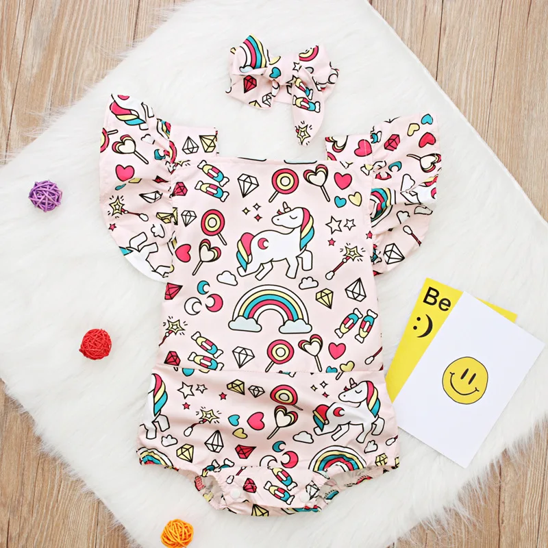 Летнее платье для маленьких девочек комбинезон для новорожденных комбинезон Единорог одежда для маленьких девочек Костюмы