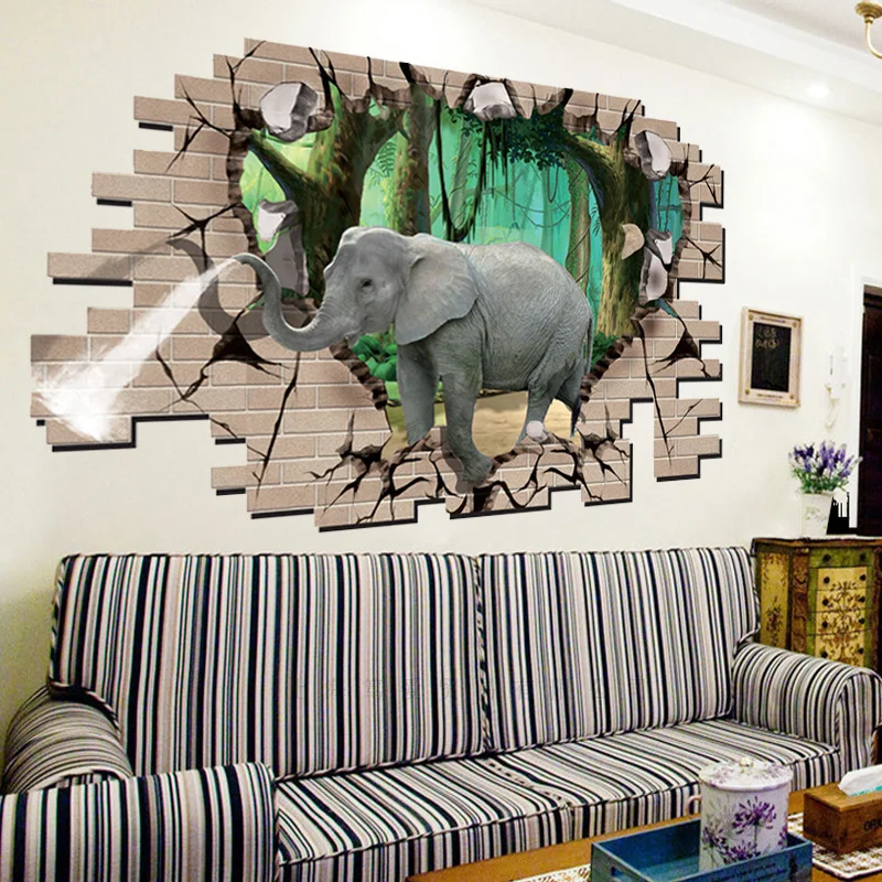 Us 4 61 30 Off African Rainforest Elephant Wall Sticker Pvc Material Diy 3d Wall Decals For Children S Room Bedroom Home Decor Stickers In Wall