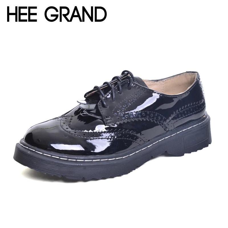 

HEE GRAND Brogue Shoes Woman Round Toe Platform Oxfords British Style Creepers Cut-Outs Flat Casual Women Shoes XWD6074