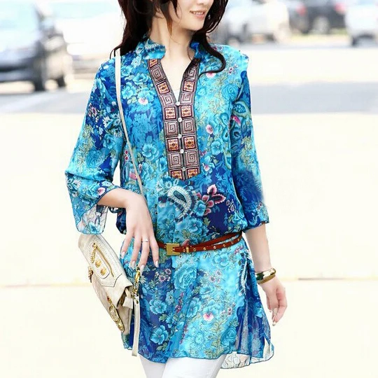 New Hot plus size chiffon women blouses bohemian indian