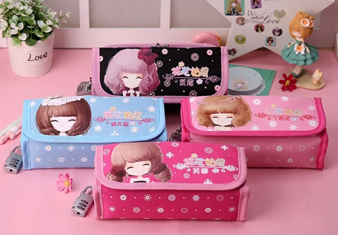 

Cute school pencil case for girls Big hero Flower girl pencil bag Large Capacity Leather Stationery pouch office school supply