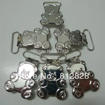 

25pcs 25mm Silver Colored Baby Bear Pacifier Clips Rack Plating