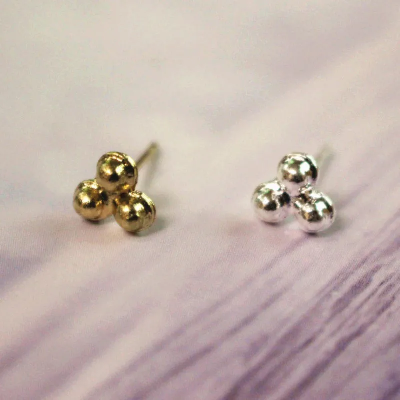 Minimalist Silver Gold Three Balls Stud Earrings For Women Tiny Dot