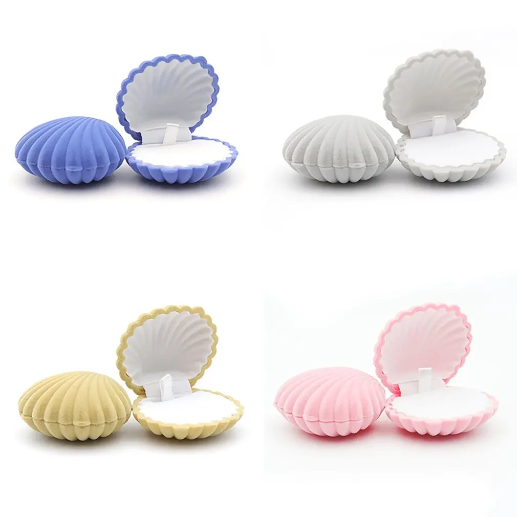 

1PC Mini Shell Shape Lovely Velvet Wedding Engagement Ring Box For Earrings Necklace Bracelet Jewelry Display Gift Box Holder