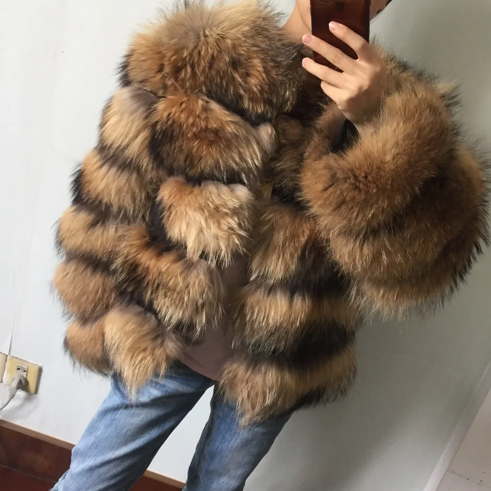 

55CM new arrival winter female natural raccoon fur coat long sleeve women's real raccoon fur coats luxury outwear