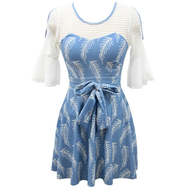 

Women Printed Bandage One Piece Swimwear Swim Beach Dress Summer Sexy Bathing Suit Swimming Beachwear Swimsuit 2019 Swimdress