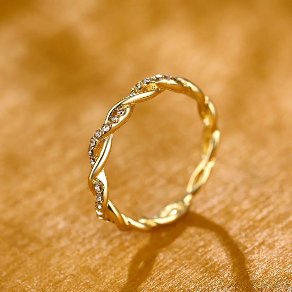 Кольцо с узором из скрученной веревки и конопляных цветов, покрытое розовым золотом и серебром, кольцо с микро кубическим цирконием, модное женское ювелирное изделие - Цвет основного камня: Gold