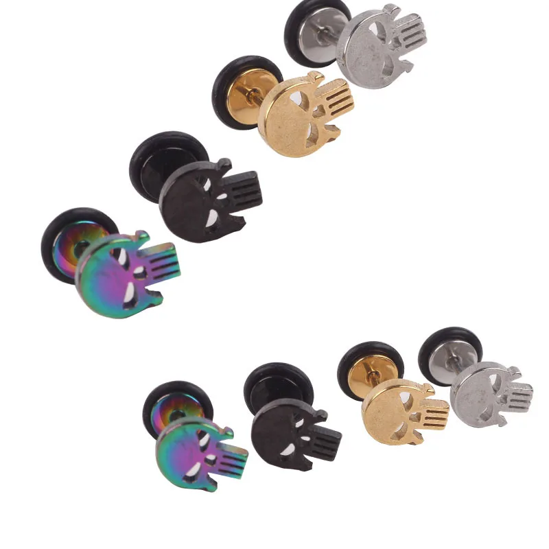Fashion Men Women Fake Plugs Ear Studs Earrings Metal Steel 8mm Mixe Fashion Men Women Fake Plugs Ear Studs Earrings Metal Steel 8mm Mixe Skull Color S Jewelry In Body From Accessories On Aliexpress