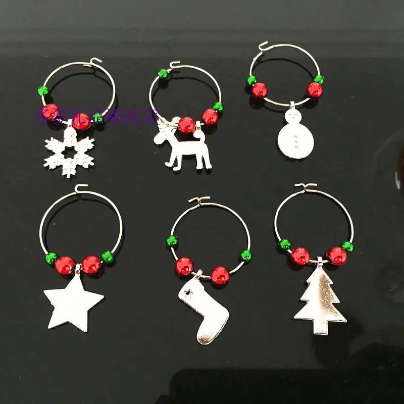 1set Wine Glass Pendants Decoration Christmas Party New Year Table Decorations Cup Ring Metal Decor | Дом и сад
