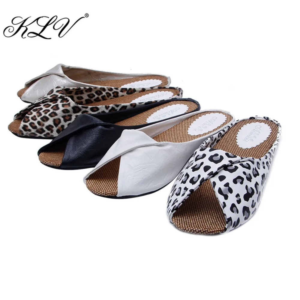 

KLV 2017 Hot New Summer Baotou Leisure Female Slippers Leather Women Flip Flop Sandals 5 color Without Shoelace
