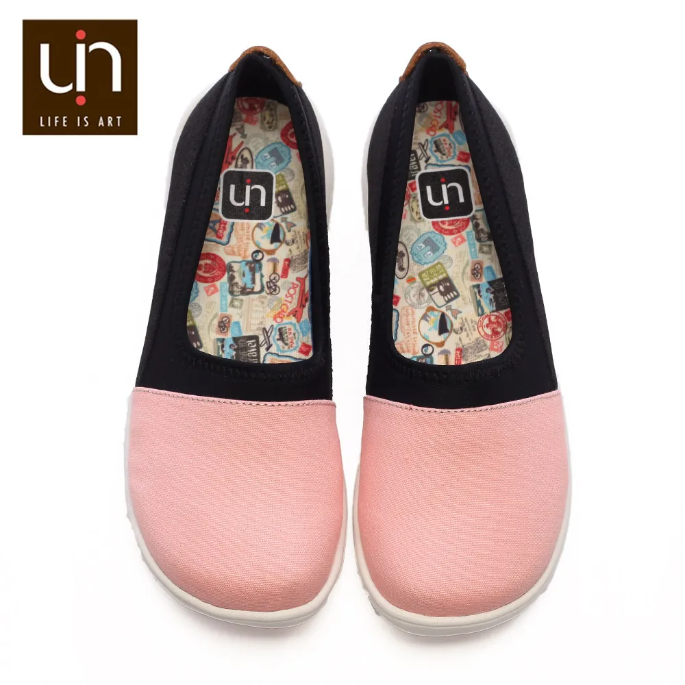 UIN Valencia/Повседневная парусиновая обувь на плоской подошве; женские удобные лоферы без шнуровки; дышащая и мягкая базовая обувь; очень легкая - Цвет: Розовый