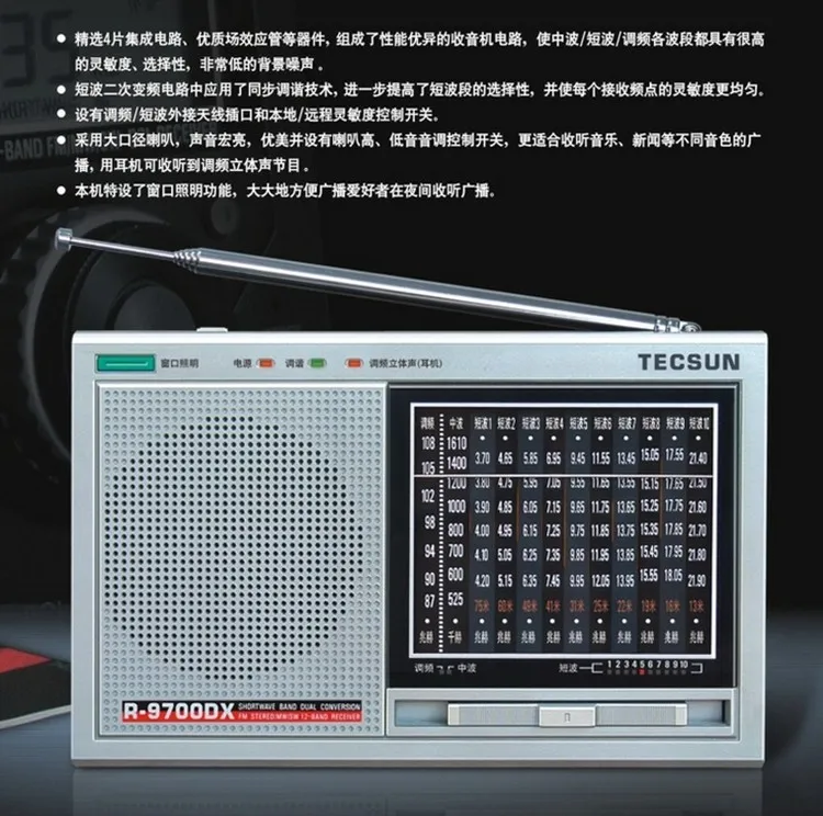 TECSUN R-9700DX оригинальная гарантия SW/MW Высокая чувствительность World Band радиоприемник с динамиком