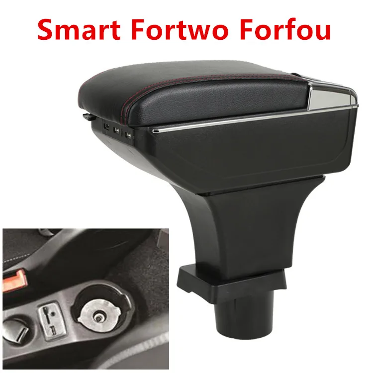 

For Mercedes-Benz Smart Fortwo Forfour Armrest box central Store content box with cup holder ashtray with USB interface