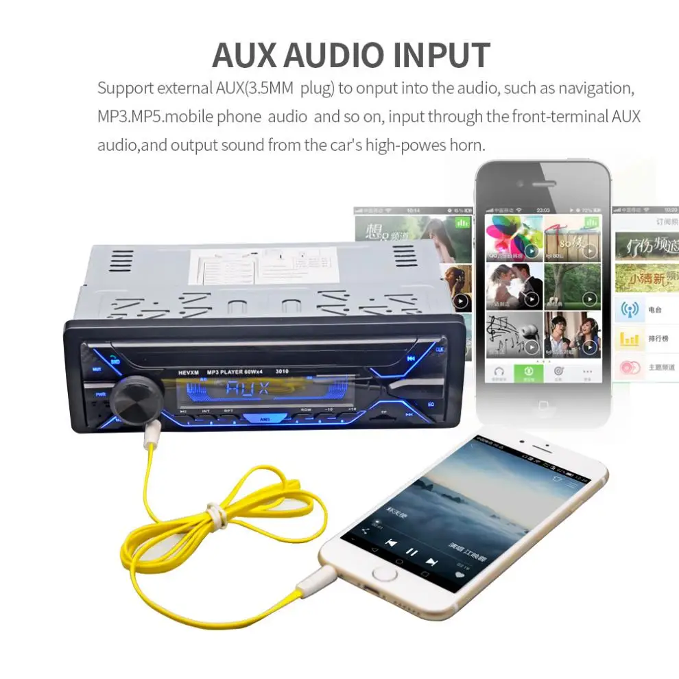 12V 1 DIN In-Dash Bluetooth Auto Multimedia Player 7 Color Car Stereo Radio Audio Player Aux Input/SD/USB + Remote Control