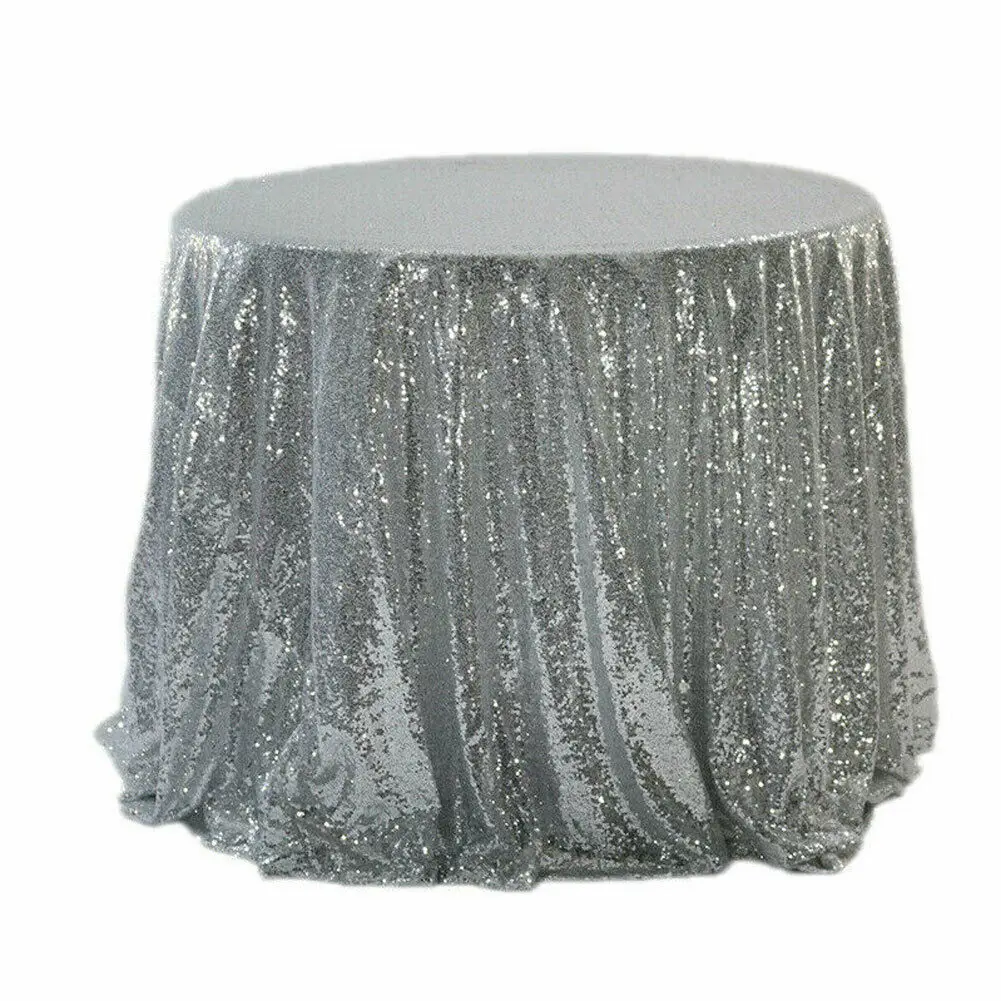 Round Sequin Tablecloth White Gold Sequin Table Cover for Christmas Party Wedding decor - Цвет: Серебристый