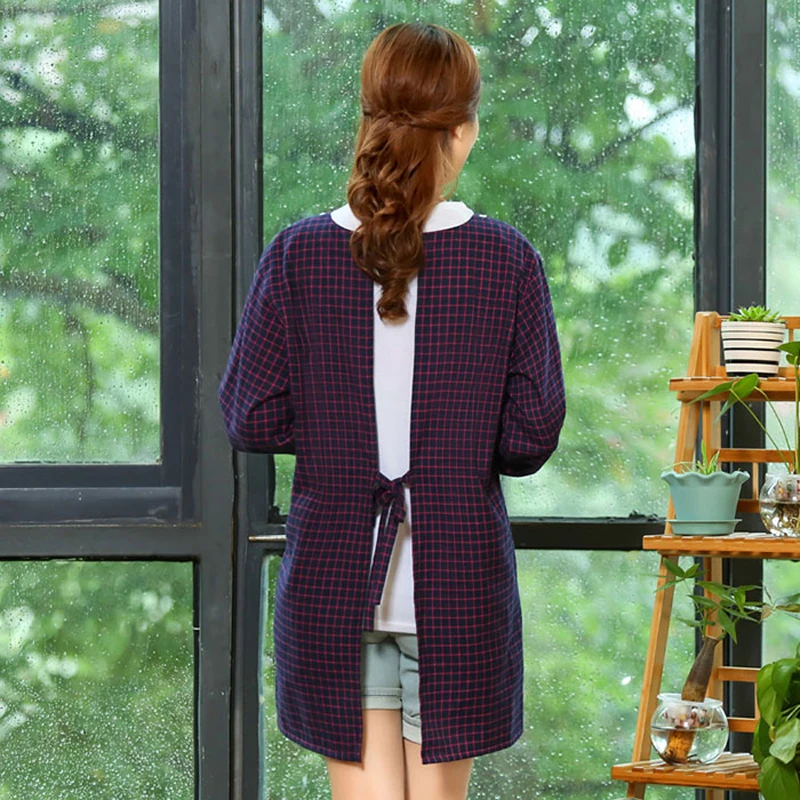 2016 New Long Sleeve Cotton Apron Cooking Bbq Antifouling Oil-proof Women Men Apron Kitchen Hotel Work Apron With Pockets